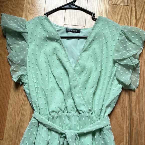 NWOT Bohemian Wrap V Neck Ruffle Cap Sleeveless Belt A-Line Midi Sun Dress - Picture 4 of 5